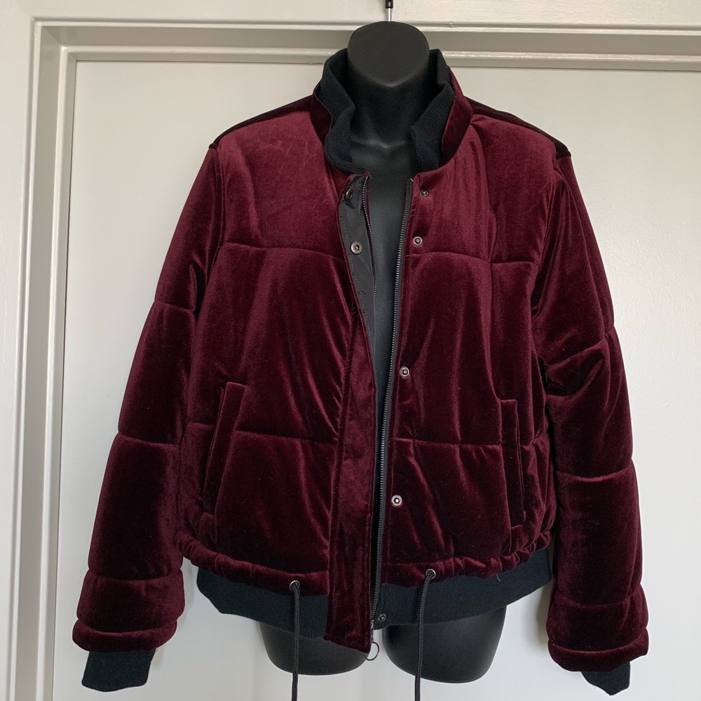 NWT Burgundy Velvet Puffer Coat